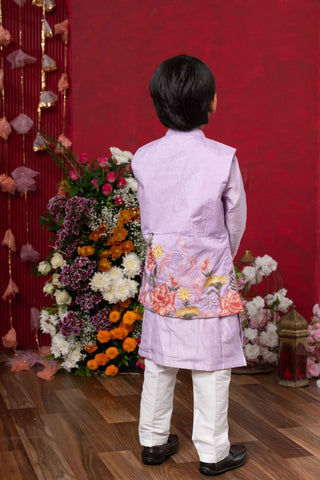 Lavender Kurta With Embroidered Front Open Jacket And Pyjama - Kirti Agarwal