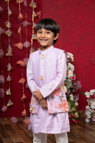 Lavender Kurta With Embroidered Front Open Jacket And Pyjama - Kirti Agarwal