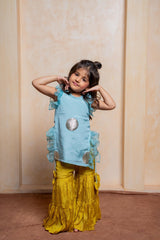 Crepe kurti with silk dhoti pants & Crepe tunic with chiffon sharara