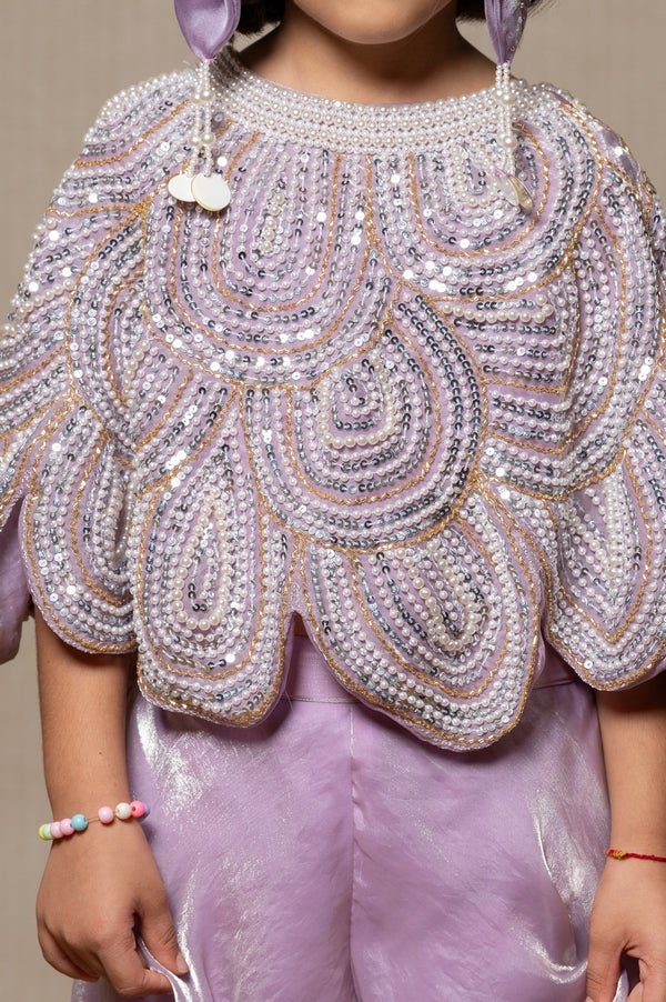 Lilac coloured crop top with heavy embroidered cape and Pants - Kirti Agarwal