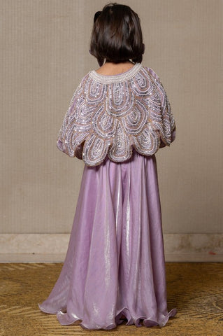 Lilac coloured crop top with heavy embroidered cape and Pants - Kirti Agarwal