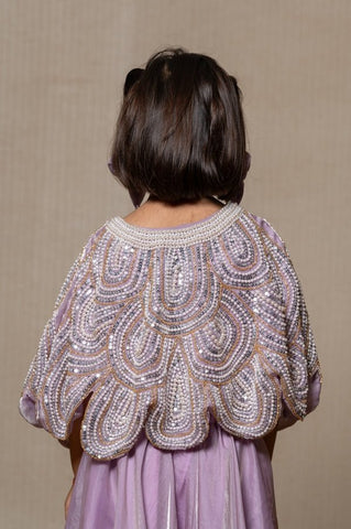 Lilac coloured crop top with heavy embroidered cape and Pants - Kirti Agarwal