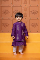 Maroon kid's festive set with embroidered peplum top and flared skirt & Purple Embroidered Flap Kurta With White Pyjama - Kirti Agarwal