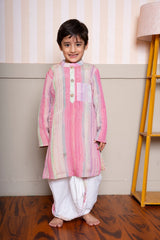 Multicolor Crush Tissue Kurta With Dhoti & Beige Embroidered Top With Palazzo