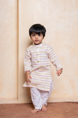 Multicolour Shimmer Stripe Kurta And Pyjama & Sleeveless Beads Embroidered Embellished Kurti With Shimmery Palazzo - Kirti Agarwal