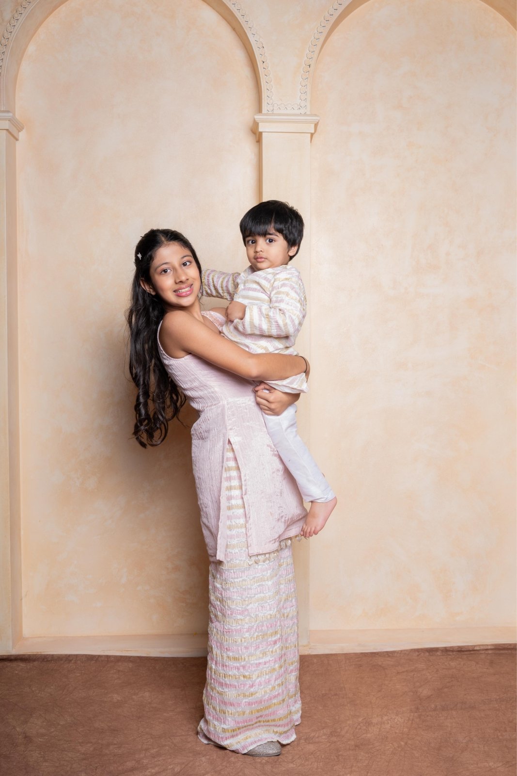Multicolour Shimmer Stripe Kurta And Pyjama & Sleeveless Beads Embroidered Embellished Kurti With Shimmery Palazzo - Kirti Agarwal
