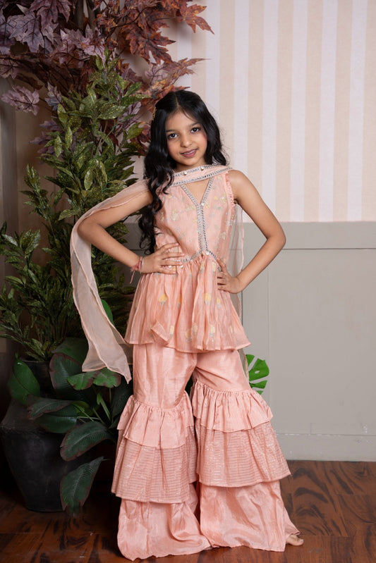 Peach Sharara for Girls and Nehru Jacket set for Boys - Kirti Agarwal