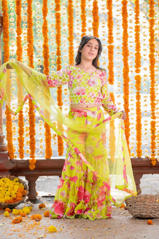 Pearl embroidered crop top with Sharara - Kirti Agarwal