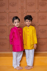 Pink Kurta With Polka Dots Embroidered Jacket And Pyjama & Faux Jacket Style Faux Mirror Embroidered Kurta And Pyjama - Kirti Agarwal
