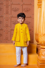 Pink Kurta With Polka Dots Embroidered Jacket And Pyjama & Faux Jacket Style Faux Mirror Embroidered Kurta And Pyjama - Kirti Agarwal