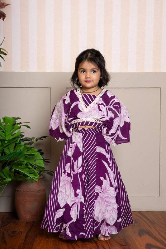 Red Stylish Printed Top And Flared Lehenga & Purple Stylish Printed Top And Flared Lehenga