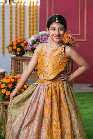 Radiant Mustard - Gold Lehenga Set for Little Divas - Kirti Agarwal