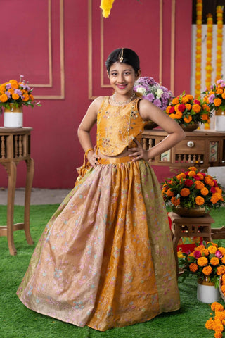 Radiant Mustard - Gold Lehenga Set for Little Divas - Kirti Agarwal