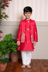 Red Kurta Embroidered Jacket And Pyjama & Red Embroidered Kurti With Palazzo