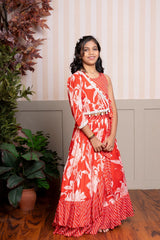 Red Stylish Printed Top And Flared Lehenga & Purple Stylish Printed Top And Flared Lehenga