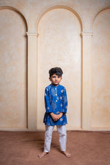 Royal blue embroidered kurta with white pajama – a timeless ethnic outfit to make your little one shine at every festive occasion - Kirti Agarwal