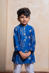 Royal blue embroidered kurta with white pajama – a timeless ethnic outfit to make your little one shine at every festive occasion - Kirti Agarwal
