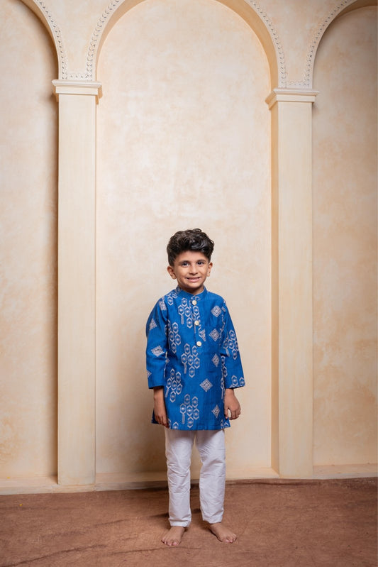 Royal blue embroidered kurta with white pajama – a timeless ethnic outfit to make your little one shine at every festive occasion - Kirti Agarwal