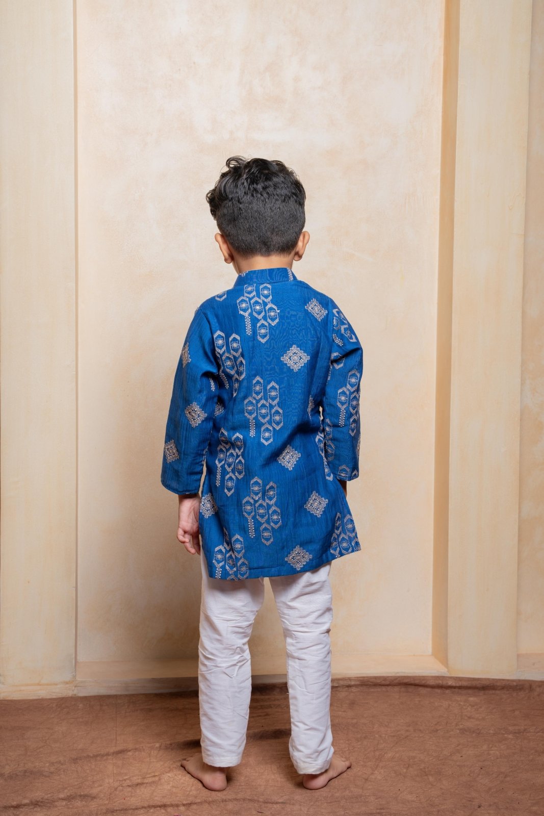 Royal blue embroidered kurta with white pajama – a timeless ethnic outfit to make your little one shine at every festive occasion - Kirti Agarwal