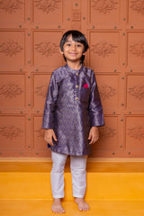 Regal 3-piece brocade silk set & Royal purple silk kurta with white churidar
