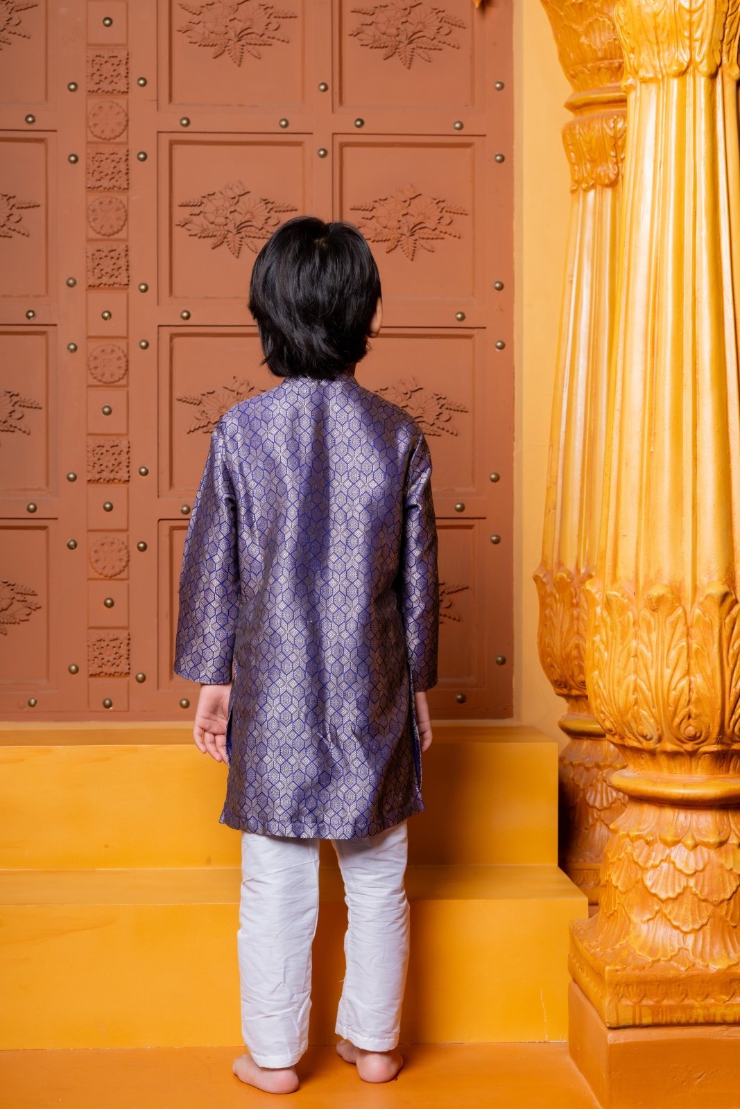 Royal purple silk kurta with white churidar – a perfect ethnic outfit for boys to shine at weddings and festive celebrations - Kirti Agarwal