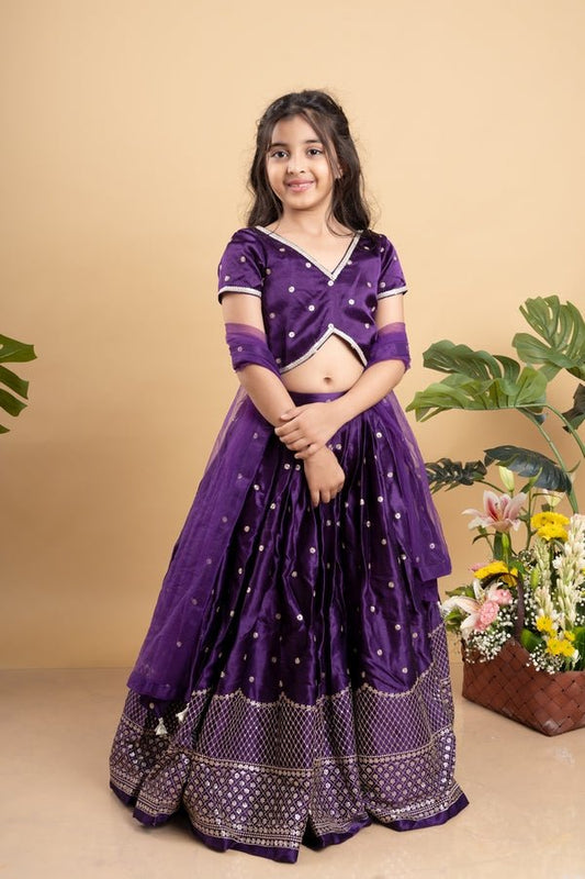 Sequin Embroidered Purple Top And Lehenga With Matching Net Dupatta - Kirti Agarwal