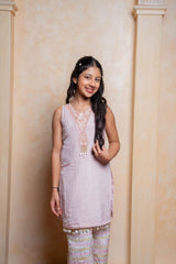 Sleeveless Beads Embroidered Embellished Kurti With Shimmery Palazzo - Kirti Agarwal