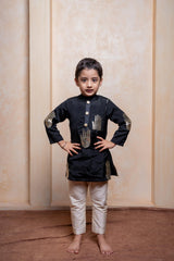 Black kurta with cream pajama & red embroidered kurta with white pajama