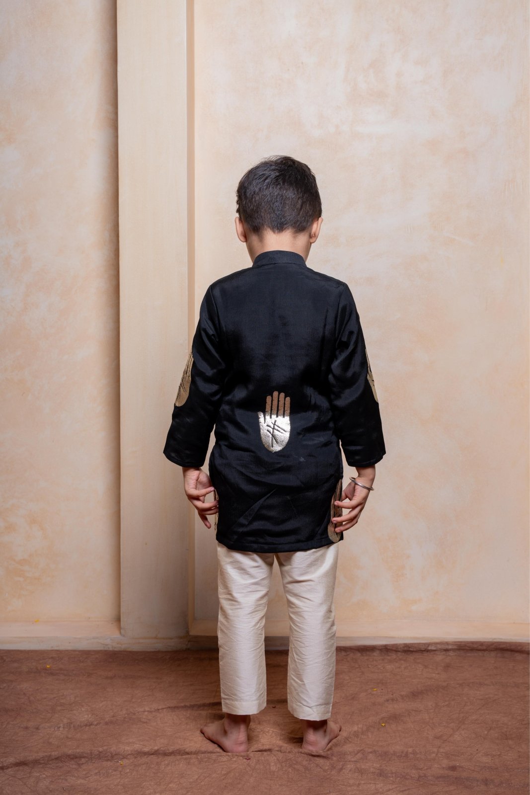 Stylish black embroidered kurta with cream pajama – a perfect fusion of tradition and trend for your little boy’s festive look - Kirti Agarwal