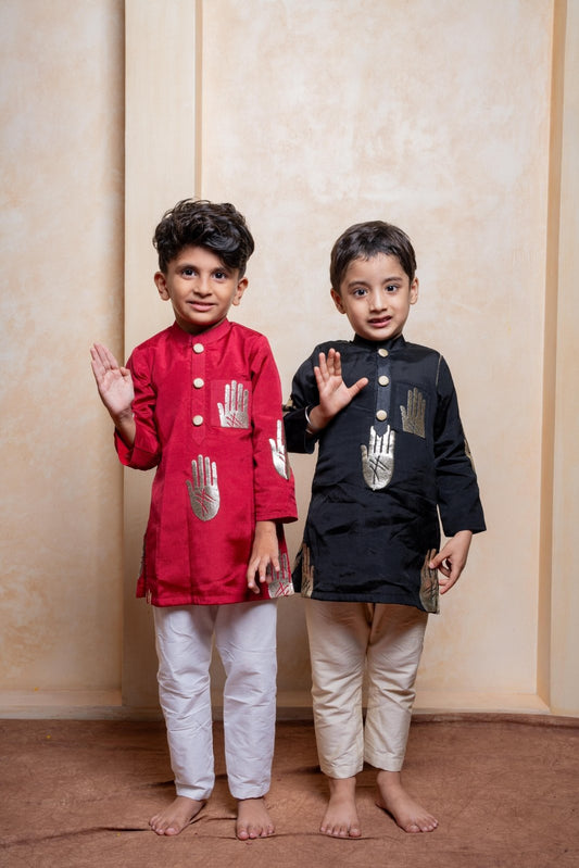 Stylish black embroidered kurta with cream pajama & Stylish red embroidered kurta with white pajama - Kirti Agarwal