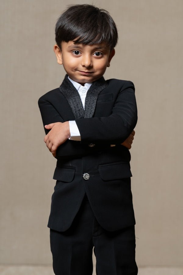 Stylish Blackslim - fit suit for boys, perfect for weddings and formal occasions. - Kirti Agarwal