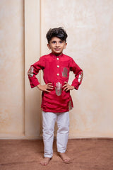 Black kurta with cream pajama & red embroidered kurta with white pajama