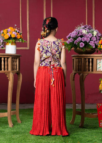 Vibrant Embroidered Kurti with Tassels and Red Mirror Work Sharara Pants – Perfect for Weddings, Festivals, and Parties - Kirti Agarwal