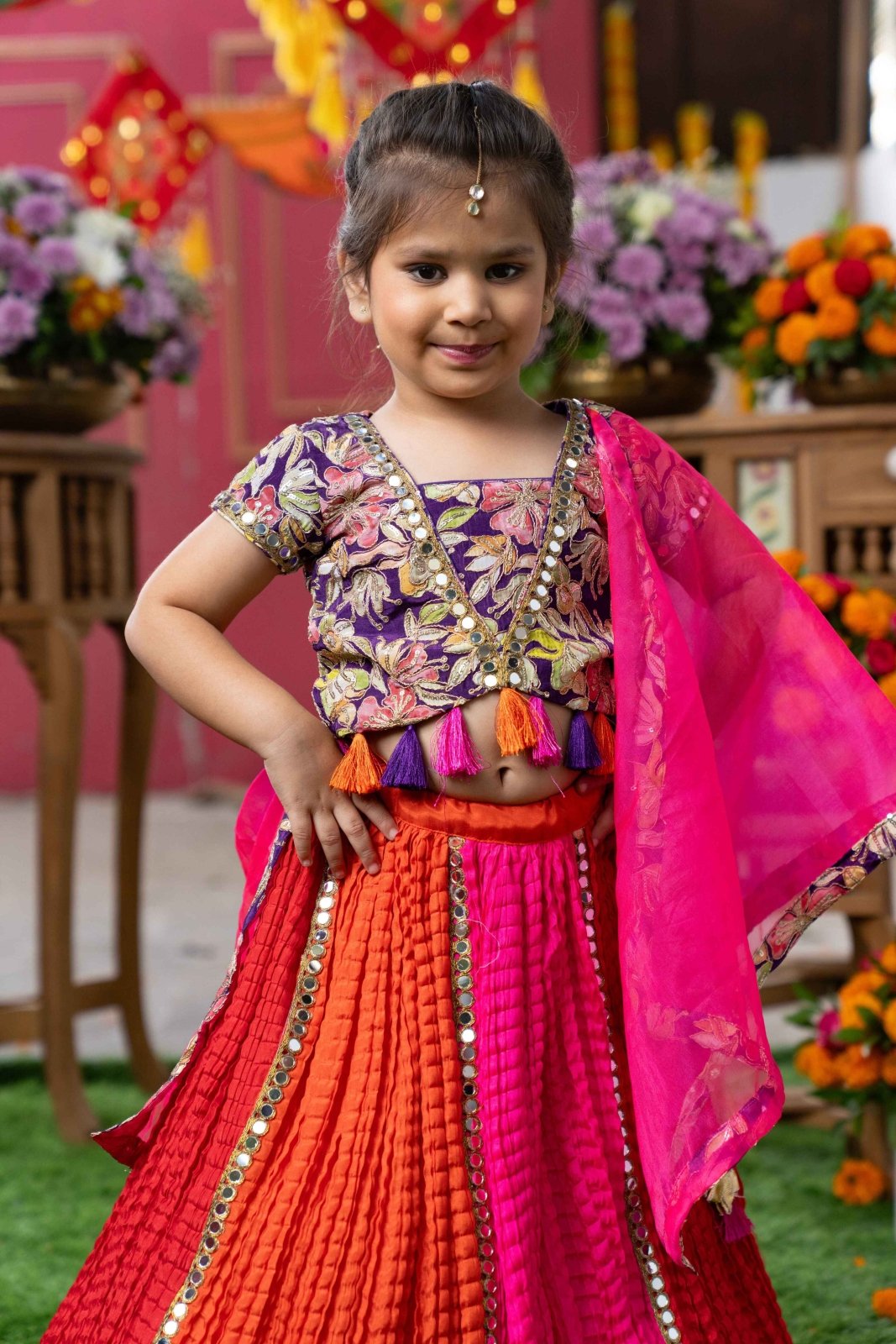 Vibrant Festive Lehenga Set with Mirror Work and Colorful Embroidery for Your Little Diva - Kirti Agarwal