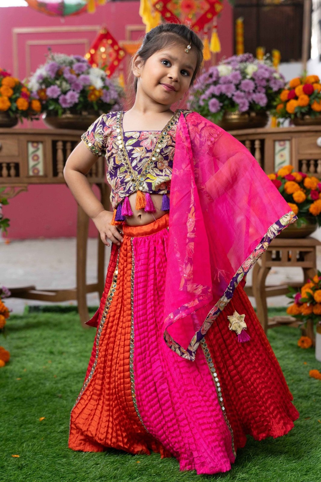 Vibrant Festive Lehenga Set with Mirror Work and Colorful Embroidery for Your Little Diva - Kirti Agarwal