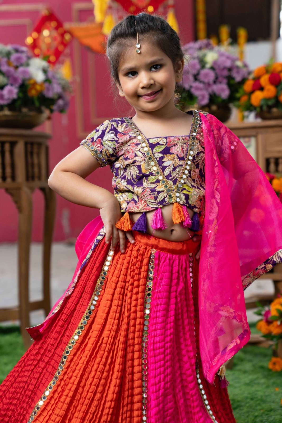 Vibrant Festive Lehenga Set with Mirror Work and Colorful Embroidery for Your Little Diva - Kirti Agarwal