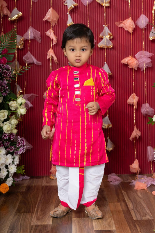 Vibrant Fuchsia Pink Kurta with White Dhoti – Festive Kids Traditional Set - Kirti Agarwal