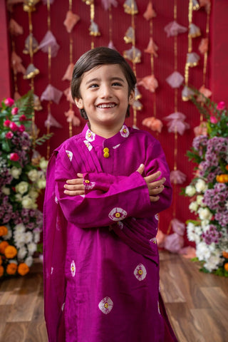 Vibrant Magenta Kids Festive Kurta Set - Kirti Agarwal