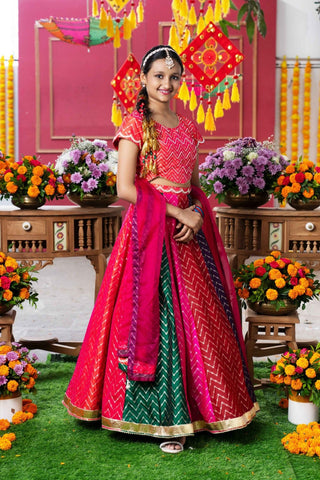 Vibrant Multicolored Chevron Embroidered Lehenga Set with Matching Blouse and Dupatta – Perfect for Weddings, Festivals, and Grand Celebrations! - Kirti Agarwal