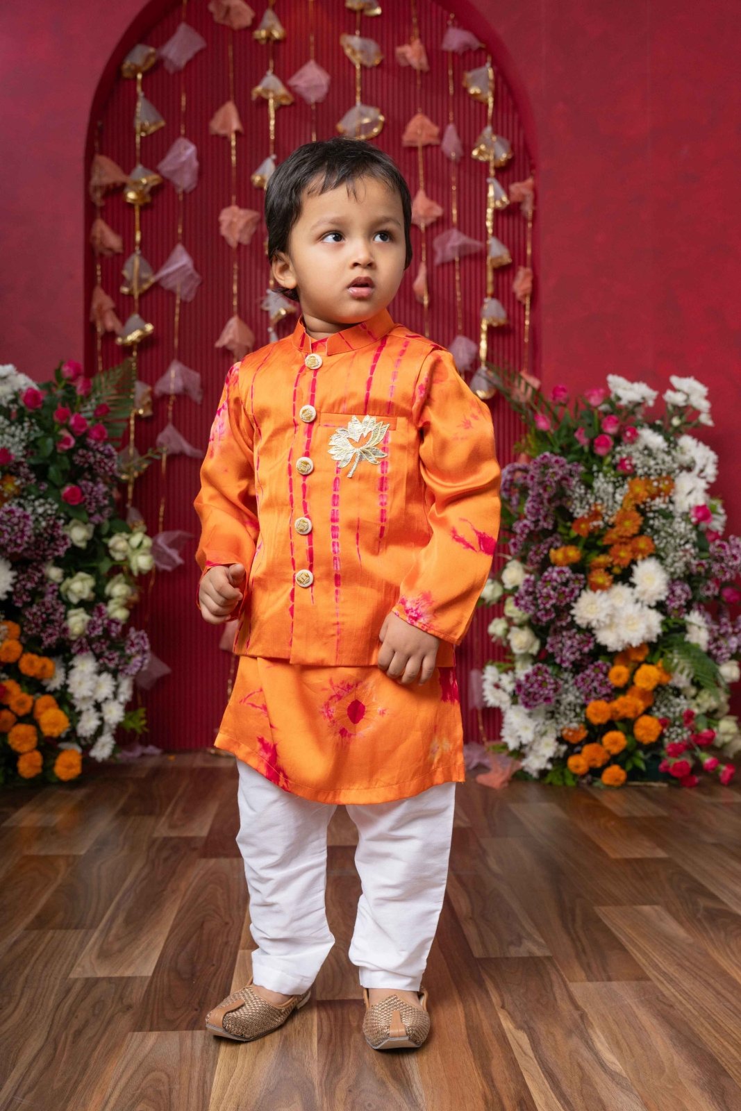 Vibrant Orange Traditional Attire with Tie - Dye Details - Kirti Agarwal