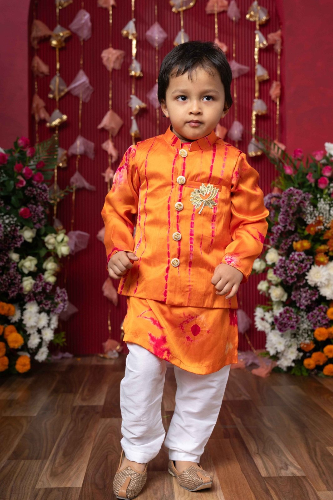 Vibrant Orange Traditional Attire with Tie - Dye Details - Kirti Agarwal