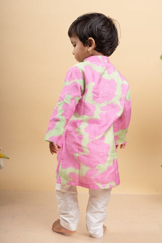 Vibrant pink and green tie - dye kurta paired with classic white pants for a playful yet elegant festive look - Kirti Agarwal