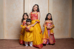 Yellow and Multicolor brocade for girls and Yellow Brocade kurta for boys - Kirti Agarwal