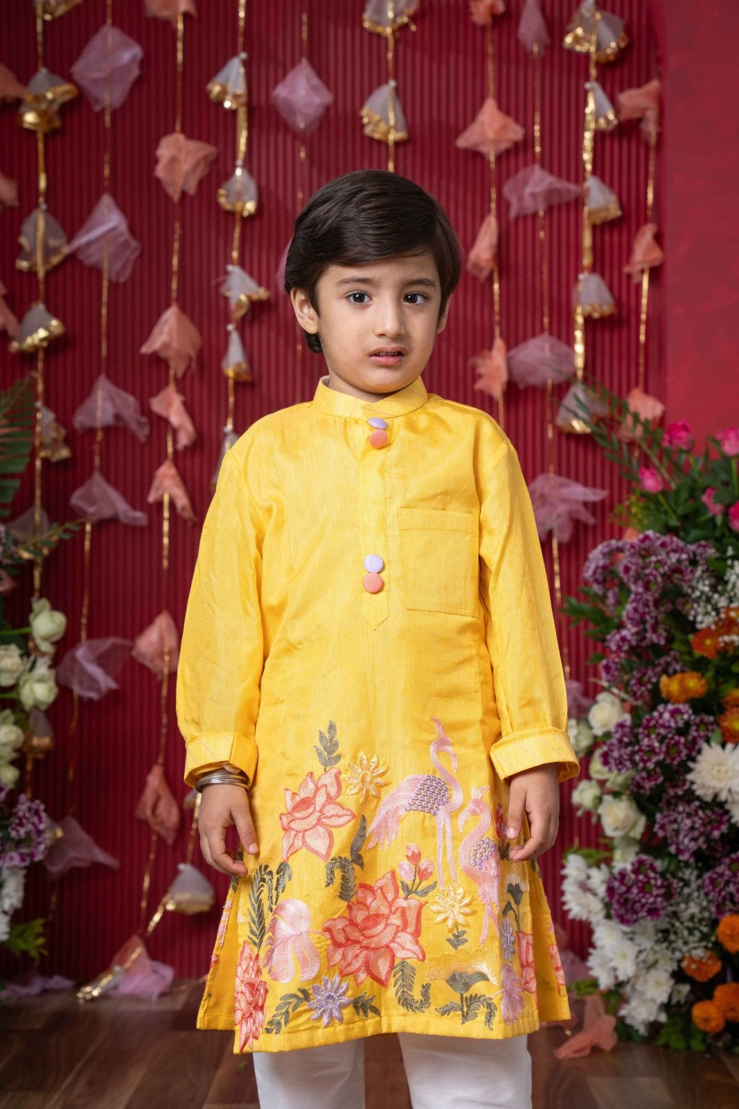 Yellow Embroidered Kurta And Pyjama - Kirti Agarwal