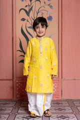 Yellow Embroidered Kurta With Dhoti & Yellow Embroidered Sleeveless Kurti With Dhoti And Dupatta