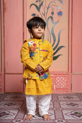 Floral Printed Embroidered Top And Lehenga & Yellow Kurta Embroidered Jacket With Pyjama