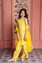 Yellow Embroidered Kurta With Dhoti & Yellow Embroidered Sleeveless Kurti With Dhoti And Dupatta