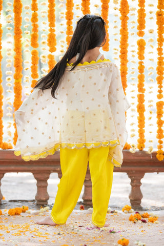 Crop Top With Sequins Embroidered Cape And yellow satin Dhoti - Kirti Agarwal