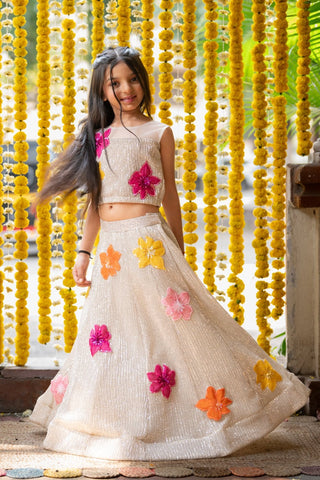 Elegant sequin work Top And Heavy Sequins Embroidered flower Lehenga - Kirti Agarwal