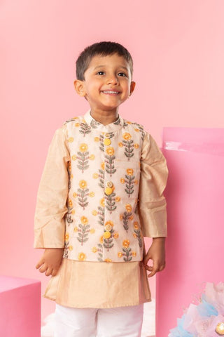 Embroidered Beige Jacket with Beige Kurta and Pyjama - Kirti Agarwal
